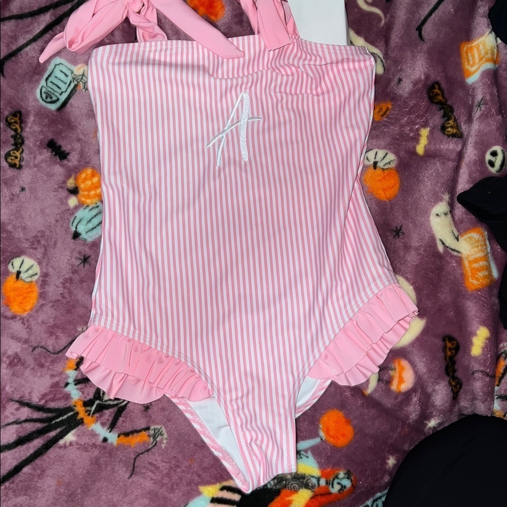 Pink Striped One-Piece Swimsuit Younger Tree size 6-7